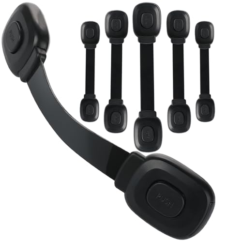 Fursafe&Q Cabinet Locks Baby Proofing, Child Safety Strap Locks Adhesive Black - Child Proof Fridge Lock Drawer Door Toilet Latches No Drill Multi-Purpose for Furniture Kitchen Lock