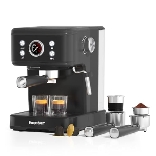 Empstorm Black Espresso Machine with Milk Frother