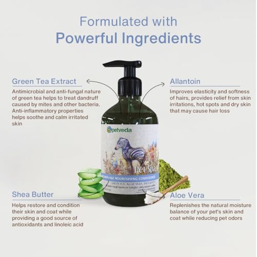 Petveda Ayurvedic Nourishing Conditioner with Vitamin A & E & Green Tea extracts | Healthier, Smoother and Shinier Coat, Fur & Hair| for Dogs & Cats|Sulphate and Paraben Free|500 ML