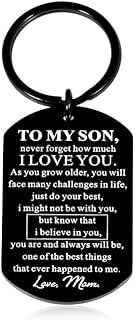 Son Gifts from Mom To My Son Keychain Valentines Day Birthday Graduation Back To School Coming of Age Inspirational I Love You Gifts Christmas Stocking Stuffers for Him Teen Boys Men Teenagers Stepson, Black, Small