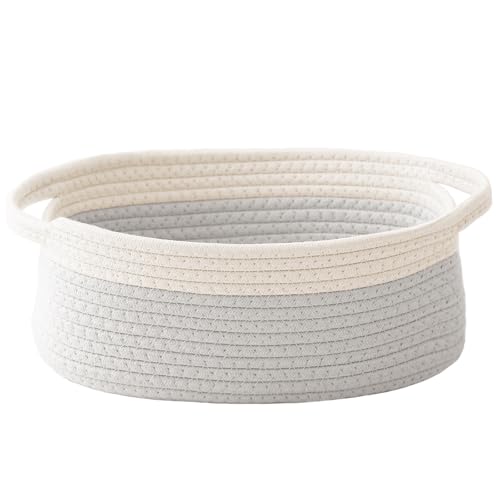 Image of JMvicyroam Small Woven Basket, Empty Gift Basket, White&Grey /1 Pack | Small Gift Basket, Cotton Rope, 12 x 8 x 66 in, Handles, Includes Ribbon and Bag, Birthday Gift Basket