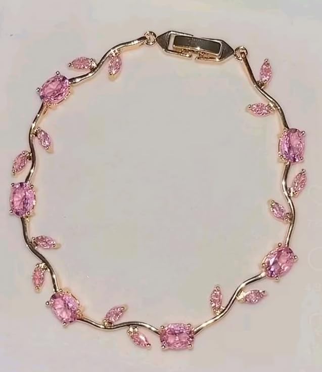 Image of INTESHA Anti Tarnish 18K Gold Plated Floral Tulip Bracelet for Women & Girls | Elegant Daily Wear Jewelry | Gift for Her | Pink Tulip Bracelet