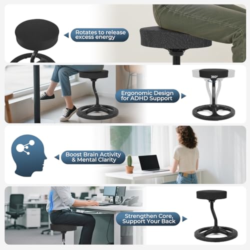 Image of ADHD Chair for Kids, Yoga Chairs for Adults, Wobble Stool Active Flexible Seating Desk Chair with Non-Slip Base and Washable Seat Cover for Stability, Balance, Yoga, Office, School, Classroom