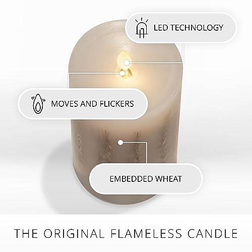 Image of Luminara Wheated Inclusion Realistic Artificial Moving Flame Pillar Candle - LED Battery Operated Candle Lights - Recessed Top - Real Wax - Remote Ready (Sold Separately) 3.25 inch x 6.5 inch