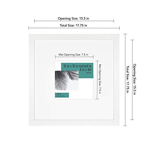 MCS Studio Gallery 16x16 Matted to 8x8 Picture Frame White Woodgrain, Square Photo Frame for Photos, Posters & Art Prints (2-Pack)