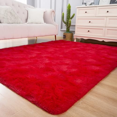 Tapete AROGAN Fluffy para dormitorio y sala 3x5 pies rojo miniatura 5
