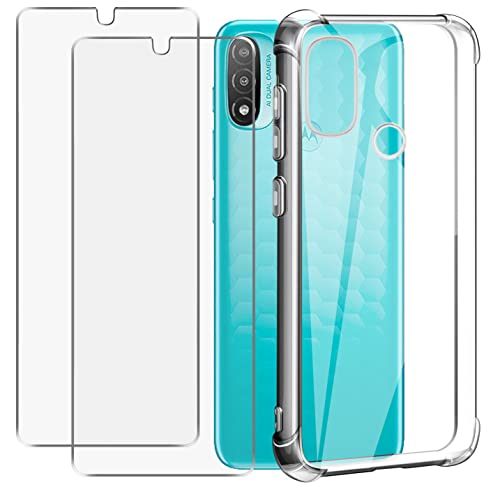 Coque pour Motorola Moto E20 avec 2 Protecteur D'écran en Verre Trempé, Housse de Protection Souple Silicone TPU Bumper Antichoc avec pour Motorola Moto E20- Transparente