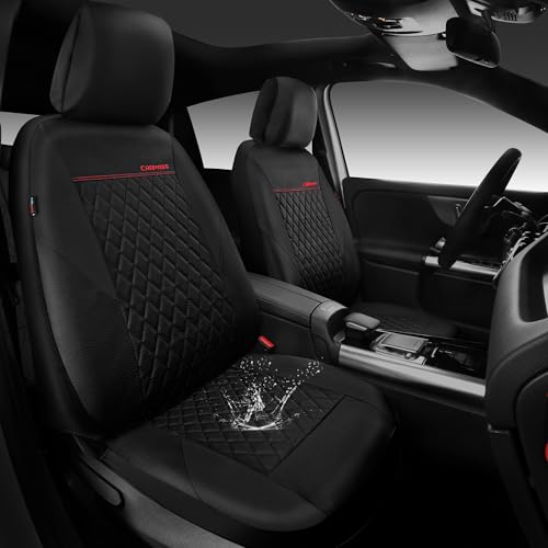 Image of CAR PASS Quilting Faux Leather Seat Covers Full Set, Waterproof Deluxe Premium Seat Cover with 5mm Composite Sponge Inside, Airbag Compatible Auto Seat Cover Universal Fit for 95% Sedan SUV Van, Black