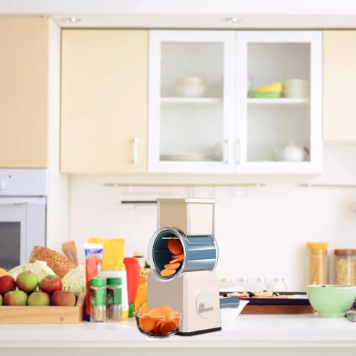 ロータリーチーズスライサー-6枚刃の多機能ドラム野菜カッター-果物、野菜、ナッツ用のハンドル付きの食器洗い機安全な回転式グレーターカッター