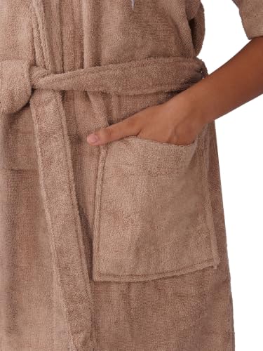 Image of RANGOLI Premium Women's Knee-Length 460 GSM Bamboo Bathrobe in Half Sleeves with 2 Pockets & Belt Closure with Ultra Soft Fabric & Skin-Friendly (Beige-XL) | Royal Bamboo