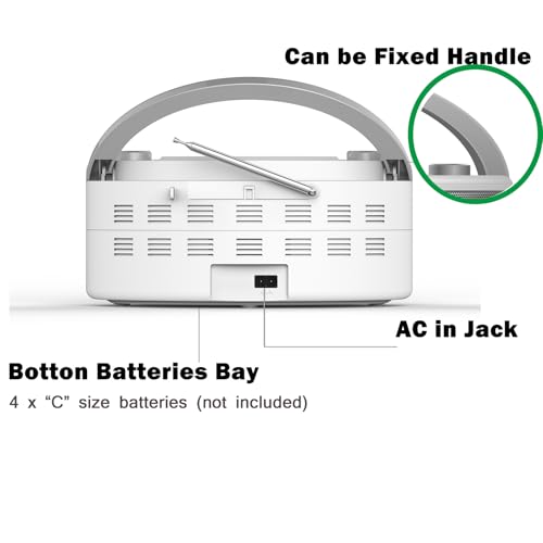 Image of Portable CD Player Boombox with Bluetooth, Remote Control, FM Radio, USB MP3 Playback, CD-R /CD-RW Compatible, Radio CD Player,AC /Battery Powered