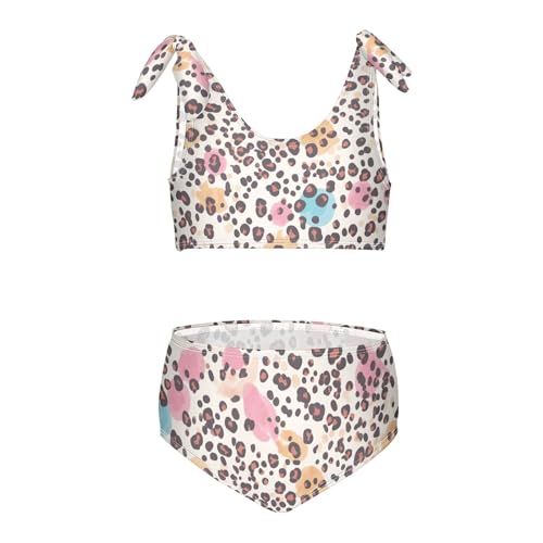 Leopard Print Girls 2 Piece Kids Bikini Set Beach Swimsuit Swimwear Adjustable Shoulder Strap