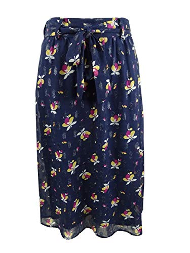 Maison Jules Womens Metallic Floral A-Line Skirt Navy 0