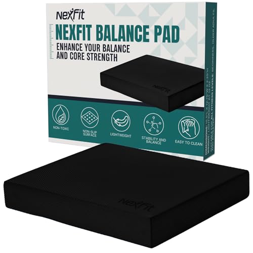 NexFit High-Density Balance Pad - Durable TPE Foam Balance Pad Physical Therapy Foam Exercise Pad with Non-Slip Surface Lightweight for Home & Gym Workouts Core Strength & Balance Enhancement (Black)