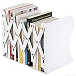 Senshuomy Book Ends, Metal Bookends,Adjustable Non-Skid Heavy Duty Book Stopper, Bookends Holder for Shelves,Decorative Book Dividers for Library Home Classroom School Office (White)
