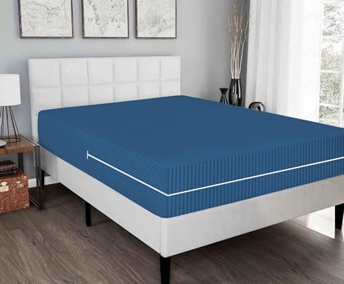 Image of HOMEKART Premium Cotton 220TC 78 x 72 x 8 King Size Double Bed Mattress Cover Protector with Zip /Chain|Provides All Around Protection - 1 pc Multicolor (Blue, 78 x 72 x 8)