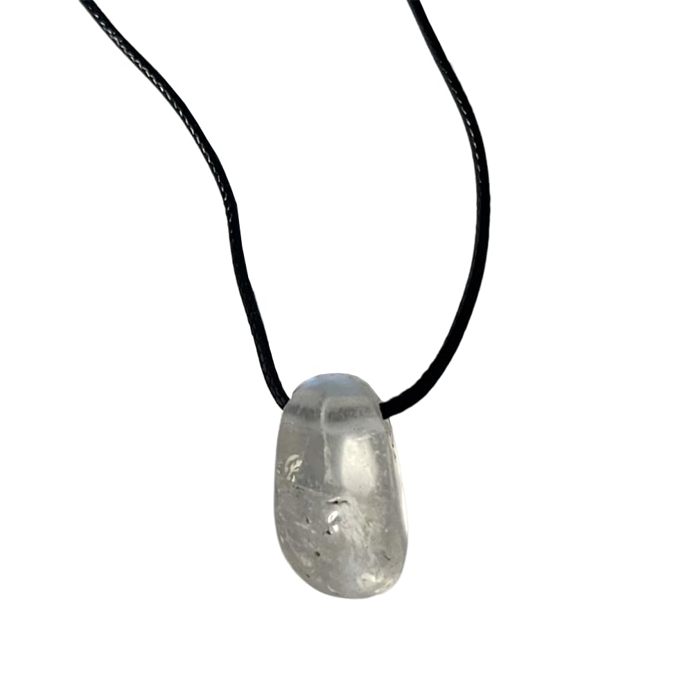 VIE Tumbled Pendant, Black Cord, Clear Quartz