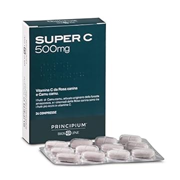 BIOS LINE Principium Super C 500mg, Integratore Alimentare di Vitamina C da Rosa Canina, Antiossidante, Supporto al Sistema Immunitario, Senza Glutine e Lattosio, Vegan, 24 Compresse