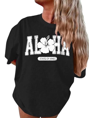 Image of SHENHE Girl's Summer Hawaiian Shirt Aloha Tropical Graphic Cute Crewneck Short Sleeve T Shirts Teen