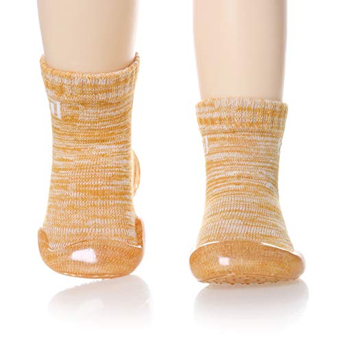 Baby Boys Girls Toddlers Moccasins Non-Skid Indoor Kids Floor Slippers Childrens Outdoor Breathable Cotton Infant Shoes Socks (Yellow, Insole :5.7 Inch)