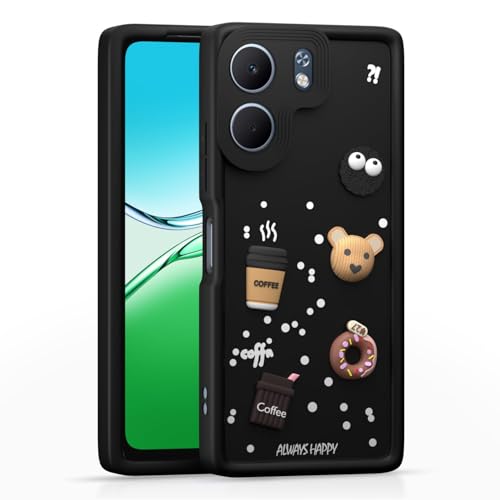 Image of Bintage Cute Fun Taddy| 3D Ball Bear| Donut| Coffee Rubber Case Camera Protection Back Cover Compatible for Oppo A5x 5G - Black