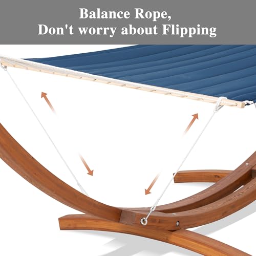 Image of SUNCREAT Hammocks Double Hammock with 13.5 ft Wooden Stand Included, Outdoor Hammocks for Outside, 475 lbs Capacity, Navy