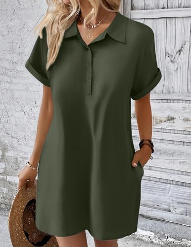 Image of Zeagoo Womens Cotton Shirt Dress Summer Casual Short Sleeve Button Down Beach Cover Up Shirts with Pockets