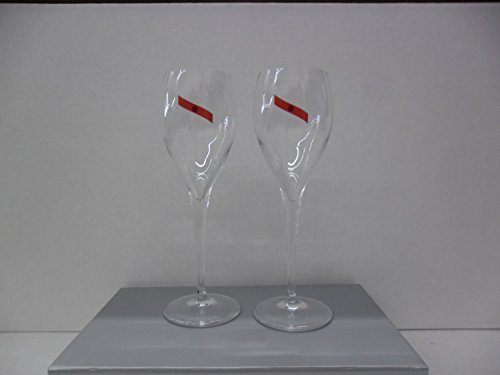 Set of 2 GH Mumm Cordon Rouge Brut Champagne France Black Eagle Logo Red Ribbon Band Flutes Glasses