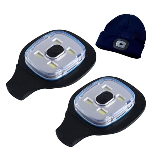 Luz recargable USB para gorro LED – Tapa reemplazable de 3 modos de brillo, luces LED de repuesto impermeables para gorras, iluminación manos libres, luces para sombrero para hombres y mujeres, 2 unid