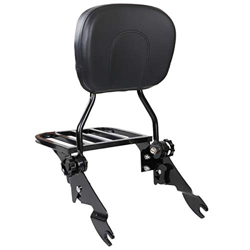 AUFER Black Adjustable & Detachable Backrest Sissy Bar Upright Passenger Backrest w/Pad With Luggage Rack Fit For Touring Road King Street Glide FLHR FLHX FLHT FLTR 2009-2020