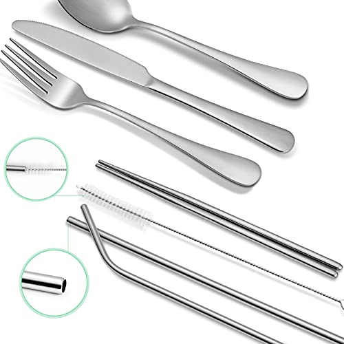 Cibeat 9-delige Bestekset Draagbare Herbruikbare Reisset Campingbestekset Hoogwaardig Roestvrij Staal met Groene… - Image 4