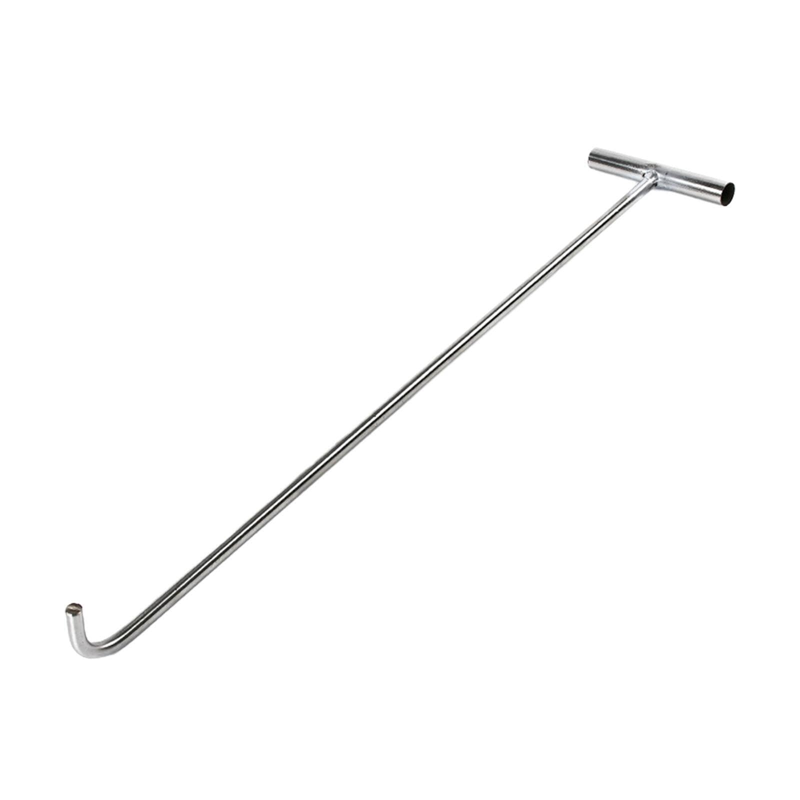 Pixzcsa Silver Durable T Shape Lifting Hook Tool Manhole Cover Designed For Reliable Performance Lifting Heavy Drain Covers T Shape Hook Lifter Tool Drain Cover, 68Cm Blunt