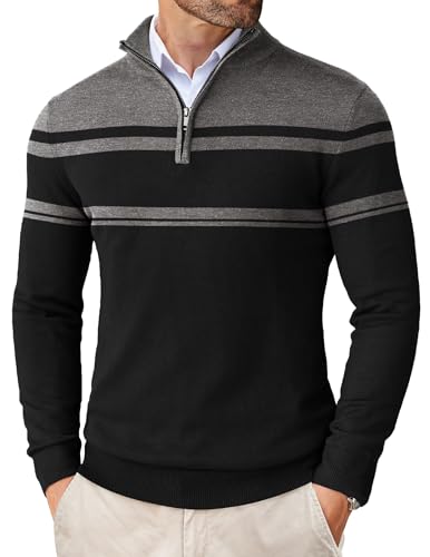 COOFANDY Men's Quarter Zip Up Sweaters Slim Fit Lightweight Mock Neck Pullover Casual Polo Sweaters