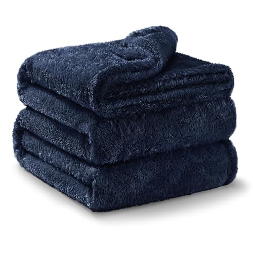 Image of Exclusivo Mezcla Plush Fuzzy Fleece Bed Blanket King Size, Super Soft, Fluffy and Warm Blankets for Couch, Bed, All Season (Navy Blue, 90x104 inches)
