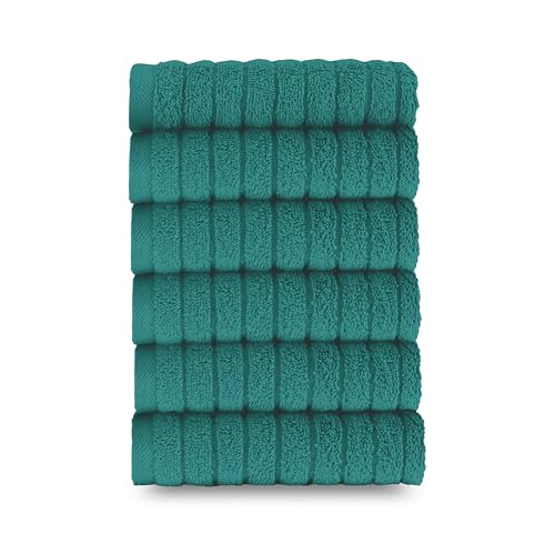Image of Elegant Comfort 100% Turkish Cotton Corduroy Ribbed Luxury Washcloths 6 Pack Soft 13 x 13 Inch - Higly Absorbent, Durable, Quick Dry, Spa Premium Hotel Quality for Bathroom or Travel, Turquoise