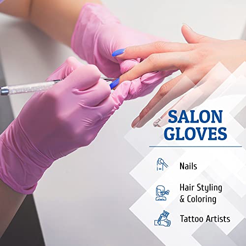 Hand-E Touch Pink Nitrile Disposable Gloves Small, 50 Count - Esthetician, Nail Tech, Microblading, Hair Dye & Stylist, Salon, Cleaning Gloves - Latex Free Gloves #TOP2