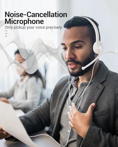 Image of FEABASK USB Headset with Microphone for PC - Wired Computer Headphones with Noise Cancelling Microphone for Home Office Online Class Skype Zoom Meetings