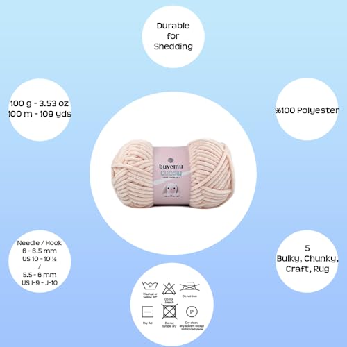 Image of Cuddly Velvet Chenille Yarn, Super Soft Fluffy Bulky for Knitting Crocheting Blanket Amigurumi, Durable for Shedding, 100 Gram (3.53 Ounces) 109 Yards (100 Meters) (Nude) (3 Skeins)