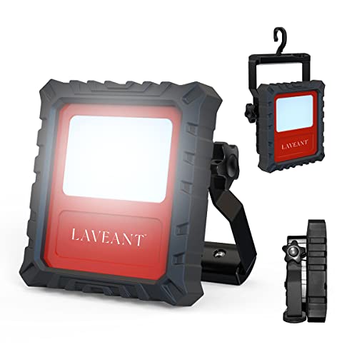 LAVEANT Rechargeable LED Work Light,10W 4400mAh,800Lumens Portable Waterproof Work Lights with Stand, Men Tools for Outdoor Garage Emergency(10W RED)