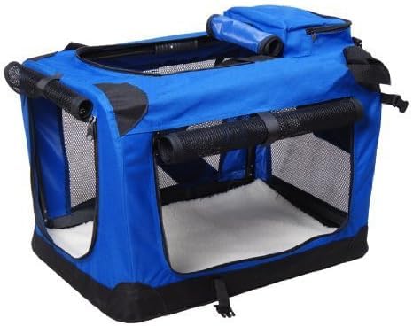 UnderDog Foldable Fabric Dog Crate with Fleece Luxury Pet Crates & Carriers Soft Side Pet Travel Crate with Removable Mat & Storage Bags, Breathable Mesh (Blue, 82cm)