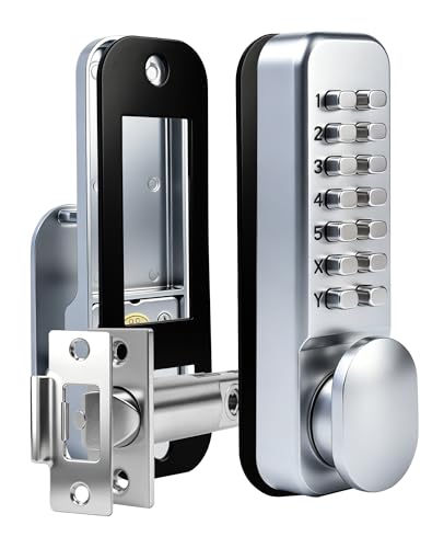 Digital Door Lock Mechanical Keyless Combination Lock Keypad Code Lock with Hold Latch Security Deadbolt for Front Door Shed Gate Weather-Resistant Reversible Left Right (Silver)