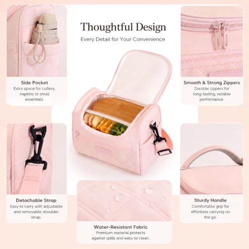 Image of WEMOL Insulated Lunch Bag for Travel, 8L Leakproof Tote Bag with Strap (Lunch Tote - Pink)