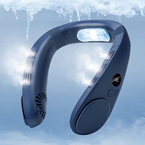 HomePlus Cooling Neck Fan, 2-in-1 Neck Air Conditioner Portable Rechargeable, Wearable Personal Fan, 4400mAh Large Battery, Ergonomic Design (Navy Blue)