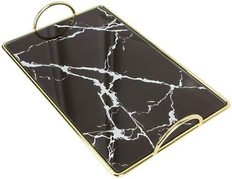 Light luxury square marble agate pattern tempered glass mirror tray tea bathroom skin care product storage tray LB72810 - (Color: white)