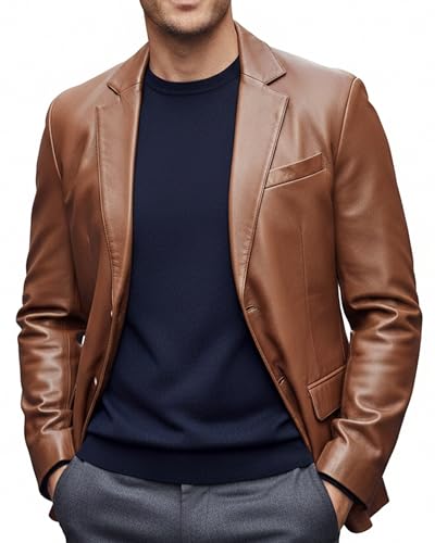 Image of Leather Blazer Men - Casual 2 Button Coat Style Real Lambskin Mens Leather Jacket