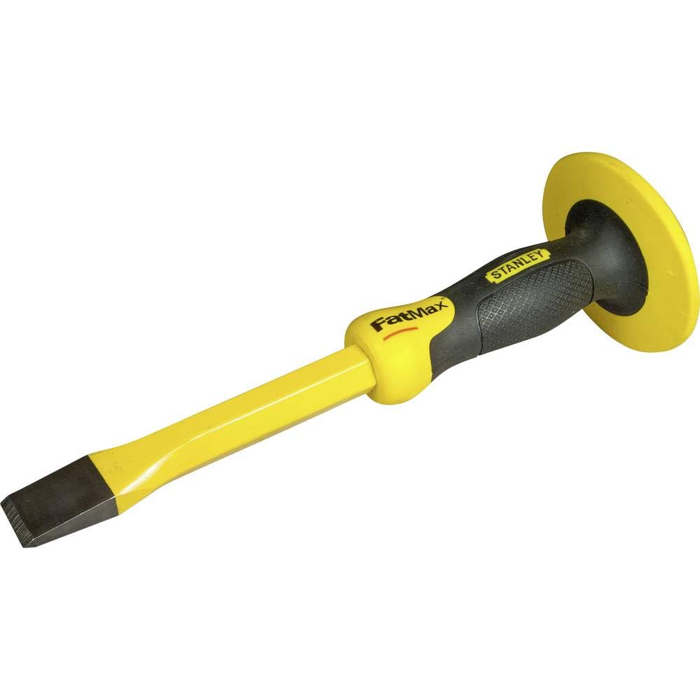 STANLEY Cincel de albañil con protector 25 x 300 mm, Acero cromo vanadio, Cabeza parabólica, Mango bimaterial, Protector de mano, Punta muy fuerte y afilada, 4-18-332