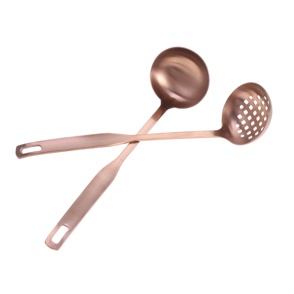 OUNONA 2 Pcs Stainless Steel Strainer and Soup Ladle Set Nonstick Heat Resistant Cooking Utensils for Kitchen Rose Gold Finish Dishwasher Safe Easy to Store