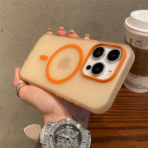Coque iPhone 14 Pro Max antichoc mate orange avec chargement magnétique