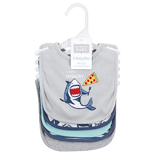 Image of Hudson Baby Unisex Baby Cotton Bibs, Shark, One Size