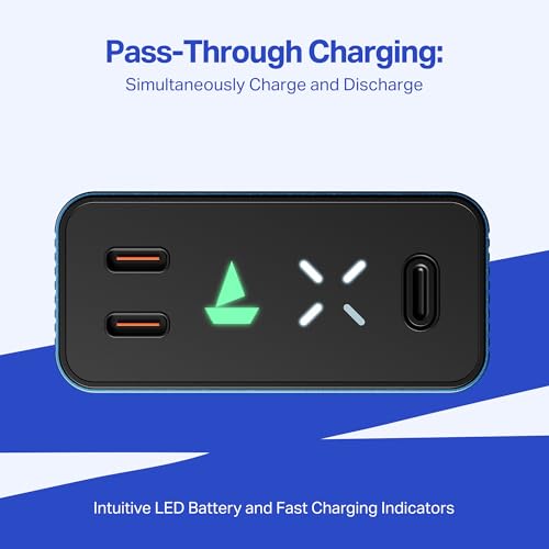 Image of Boat EnergyShroom PB465 Turbo X 20000mAh Power Bank, 65W Turbo Fast Charging, Dual Type-C 2-Way Ports, LED Battery & Charging Indicators, Compact & Lightweight for Laptop & Mobile (Navy Blue)